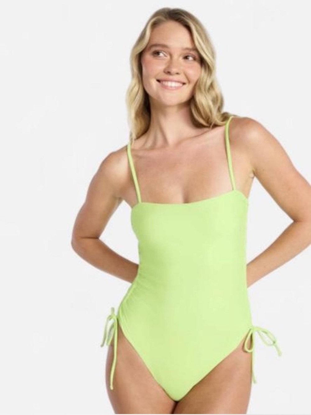 No Boundaries Lime Green One-Piece Swimsuit with Side Ties XXL